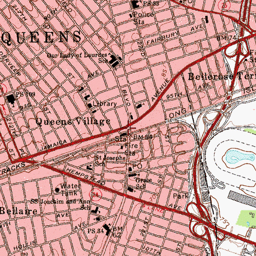 Topographic Map of Queens Village Veterans Plaza, NY
