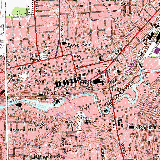 Topographic Map of Jamestown Municipal Building, NY