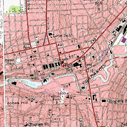 Topographic Map of Jamestown Fire Department - Ladder Company 1, NY