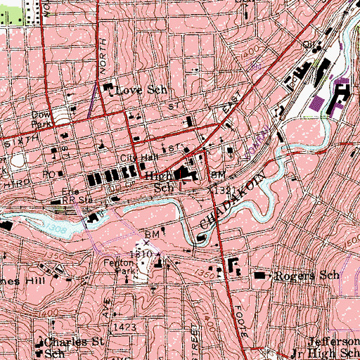 Topographic Map of Jamestown High School, NY