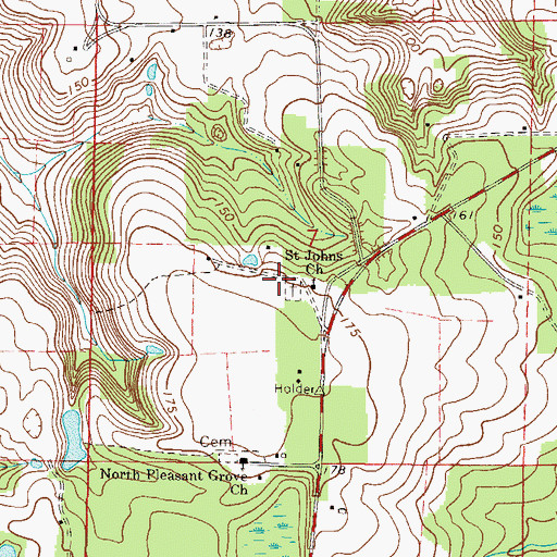 Topographic Map of St. Johns Cemetery, FL