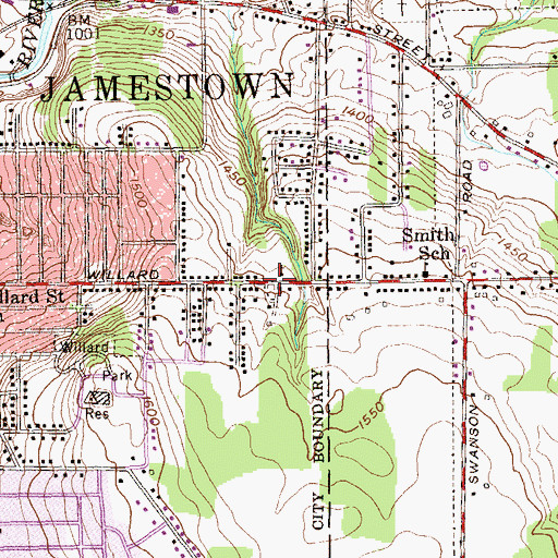 Topographic Map of Jamestown Bible Baptist Church, NY