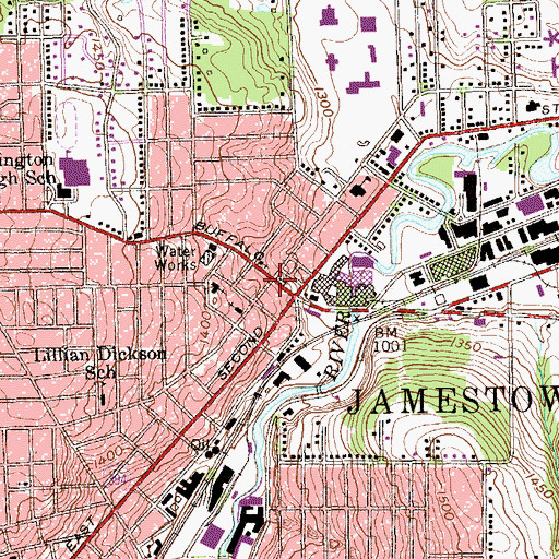 Topographic Map of Buffalo Street United Methodist Church, NY