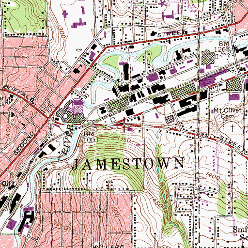Topographic Map of Jamestown Fire Department - Engine Company 4, NY