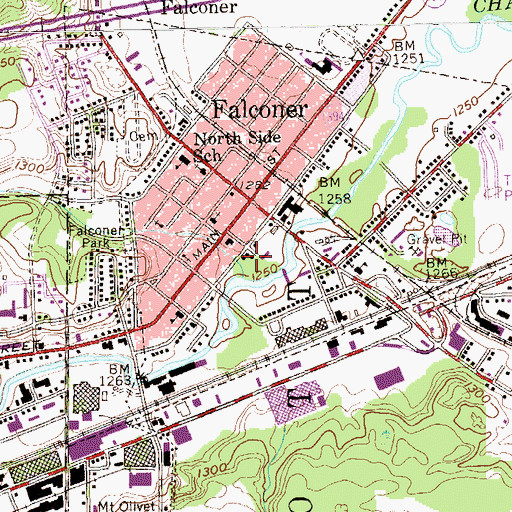 Topographic Map of Falconer Fire Department, NY