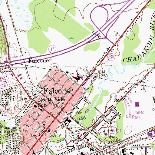 Topographic Map of Falconer High School, NY