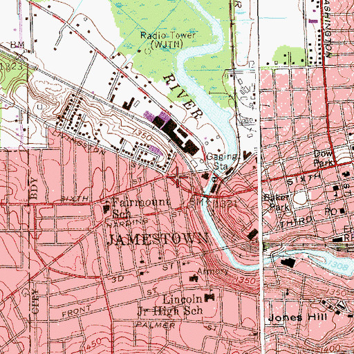 Topographic Map of Jamestown Fire Department - Engine Company 5, NY