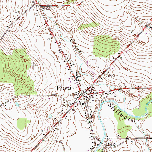 Topographic Map of Busti Church of God, NY