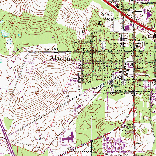 Topographic Map of City of Alachua Recreation and Community Center, FL