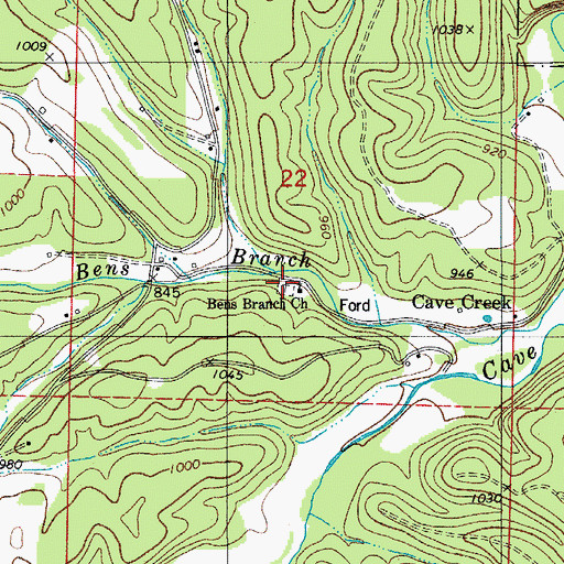 Topographic Map of Ben's Branch Cemetery, AR