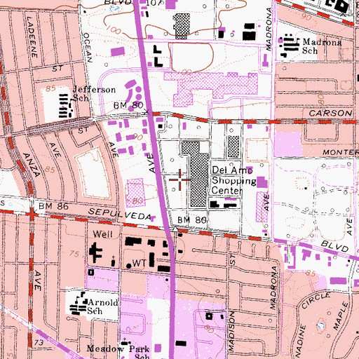 Topographic Map of Del Amo Fashion Center, CA