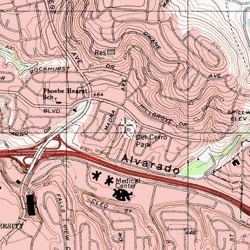 Topographic Map of Del Cerro Park, CA