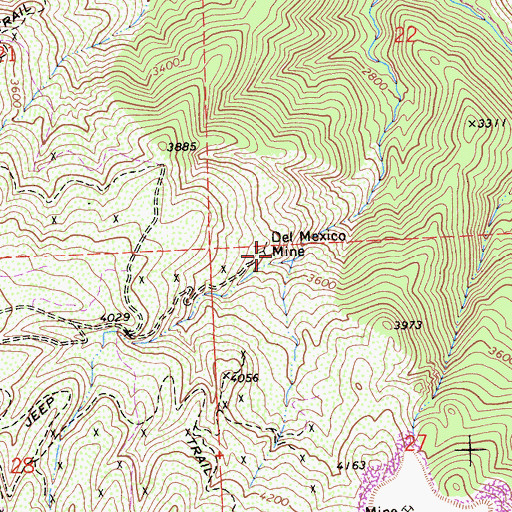 Topographic Map of Del Mexico Mine, CA