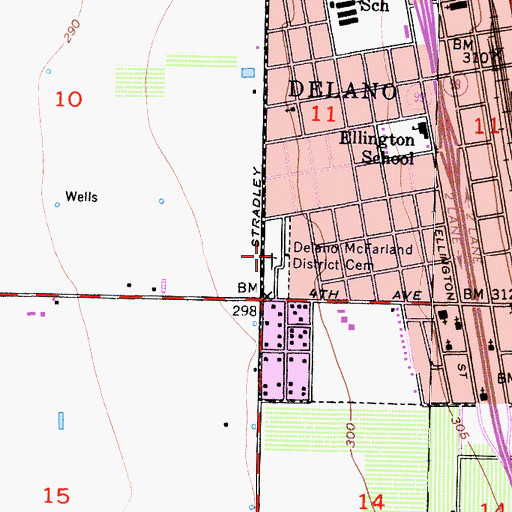 Topographic Map of Delano McFarland District Cemetery, CA