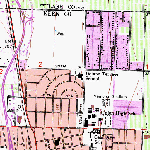 Topographic Map of Terrace Elementary School, CA