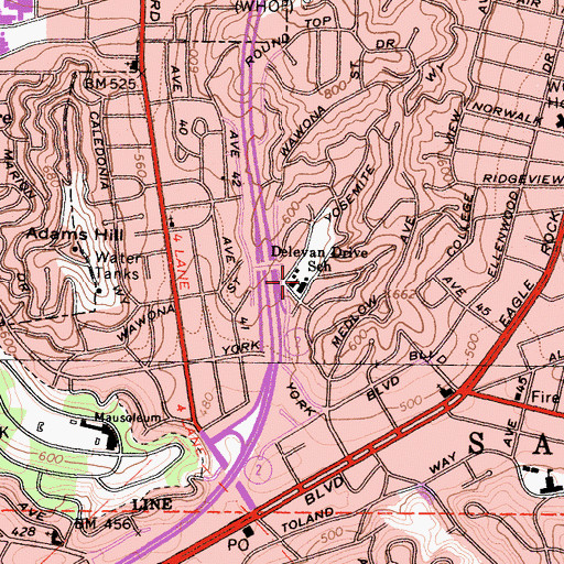 Topographic Map of Delevan Drive Elementary School, CA