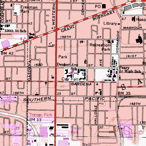 Topographic Map of Denker Elementary School, CA