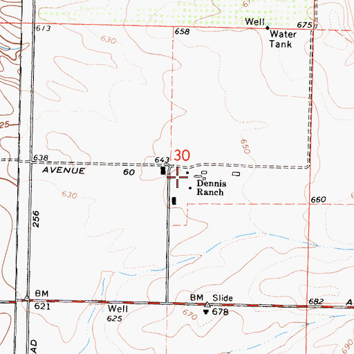Topographic Map of Dennis Ranch, CA