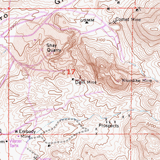 Topographic Map of Dent Mine, CA
