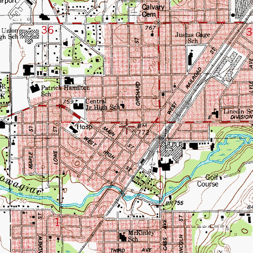 Topographic Map of Dowagiac Public Library, MI