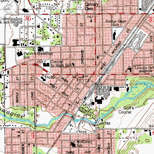 Topographic Map of Dowagiac Post Office, MI