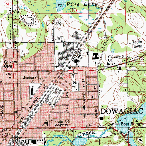 Topographic Map of Michiana Church of Christ, MI