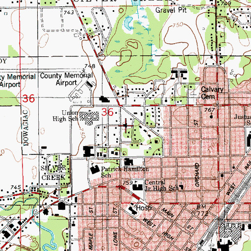 Topographic Map of First United Methodist Church, MI