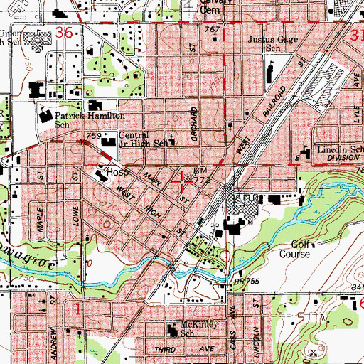 Topographic Map of Dowagiac City Hall, MI