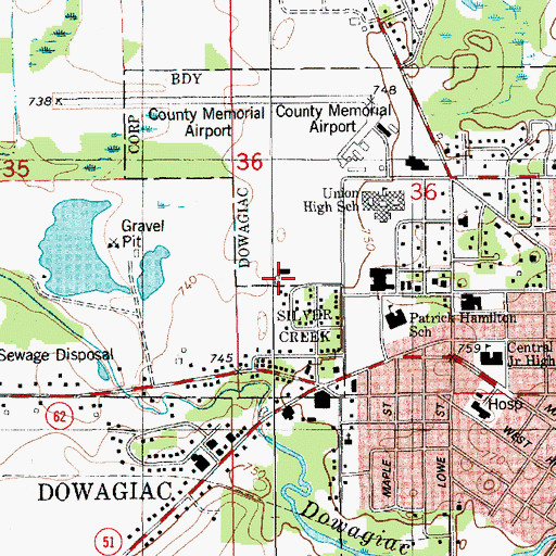 Topographic Map of Dowagiac Fire Department, MI
