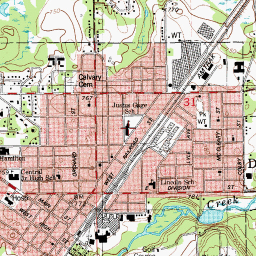 Topographic Map of Justus Gage Elementary School, MI