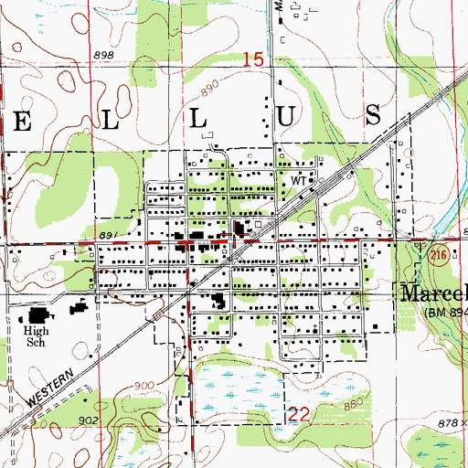 Topographic Map of Marcellus Middle School, MI