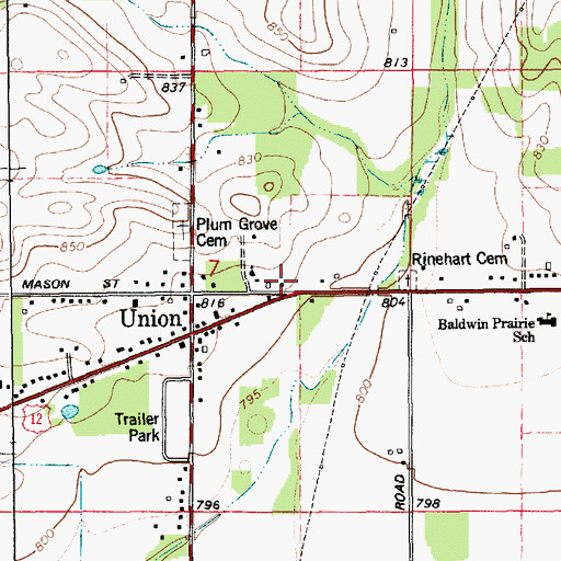 Topographic Map of Union Post Office (historical), MI