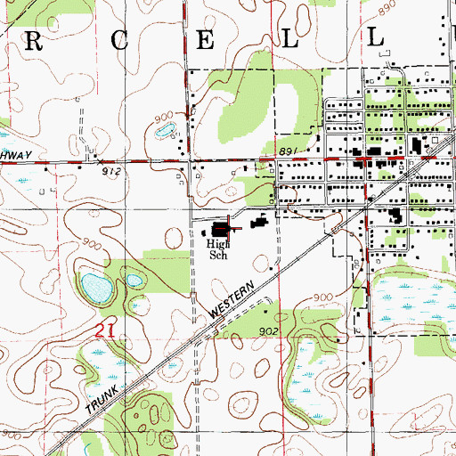 Topographic Map of Marcellus High School, MI