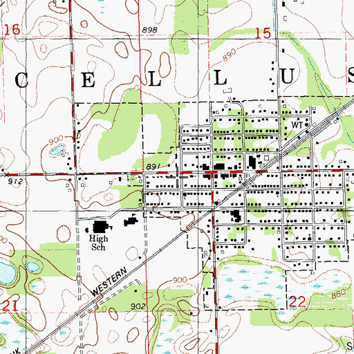 Topographic Map of Marcellus Township Library, MI