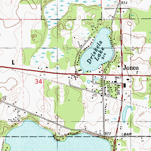 Topographic Map of Jones Post Office, MI