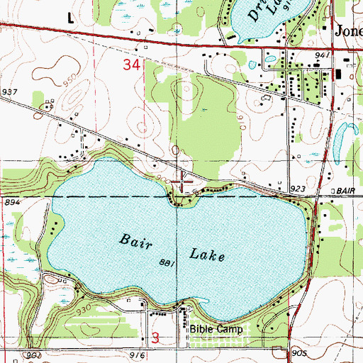 Topographic Map of Shady Point Campgrounds, MI