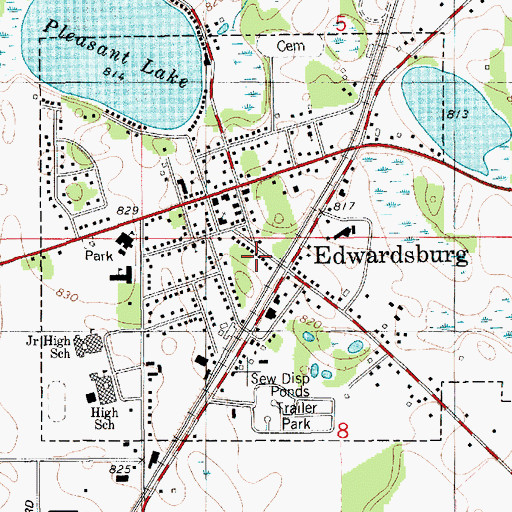 Topographic Map of Edwardsburg Post Office, MI