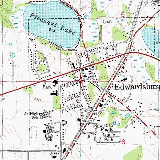 Topographic Map of Edwardsburg Public Library, MI