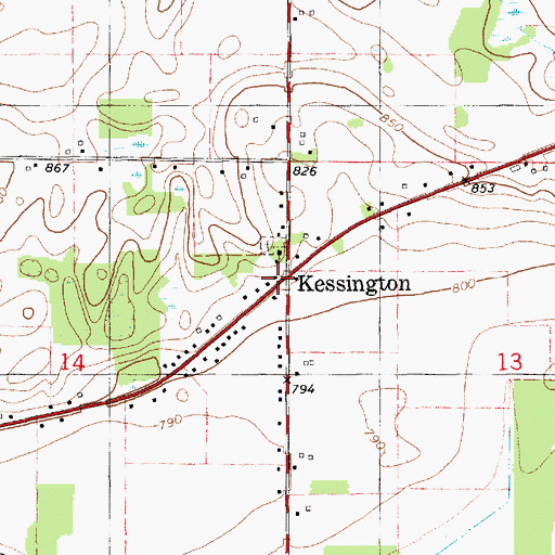 Topographic Map of Cass District Library-Kessington, MI