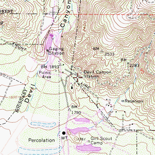 Topographic Map of Devil Canyon Station, CA