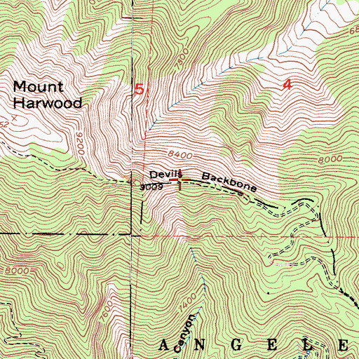 Topographic Map of Devils Backbone, CA