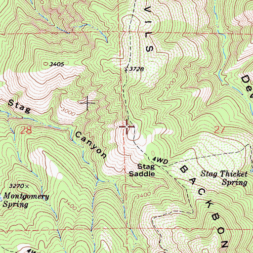 Topographic Map of Devils Backbone, CA