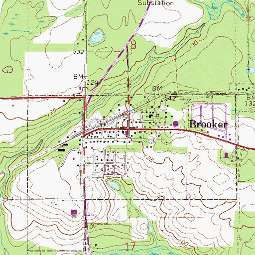 Topographic Map of Brooker Florida Post Office, FL
