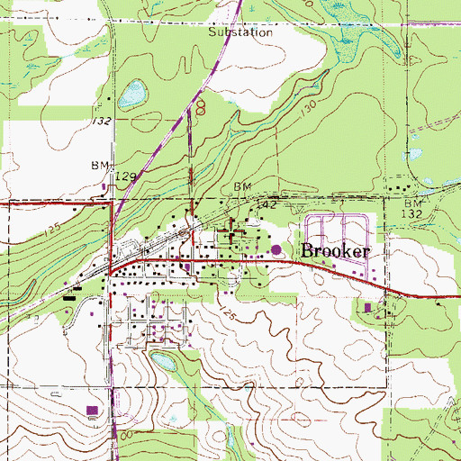 Topographic Map of Brooker Baptist Church, FL