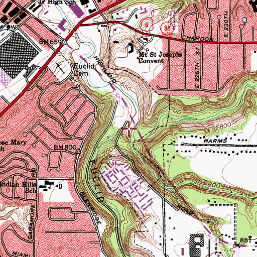 Topographic Map of East Branch of Euclid Creek, OH