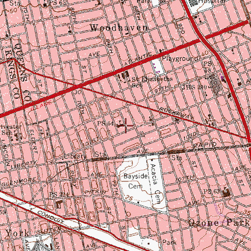 Topographic Map of Ampere Playground, NY