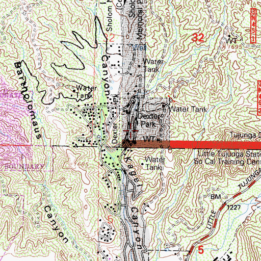 Topographic Map of Dexter Park, CA