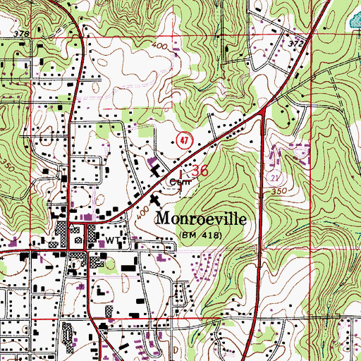 Topographic Map of Hillcrest Cemetery, AL