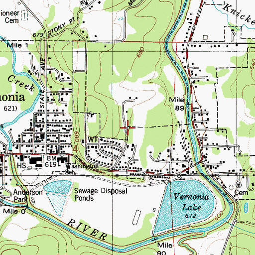 Topographic Map of Vernonia Middle School, OR
