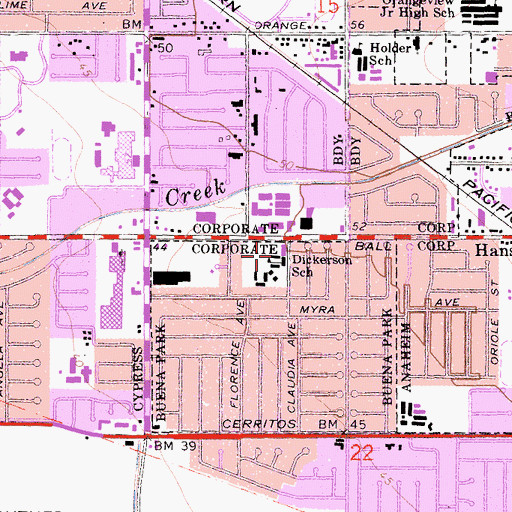 Topographic Map of Elizabeth Dickerson Elementary School, CA